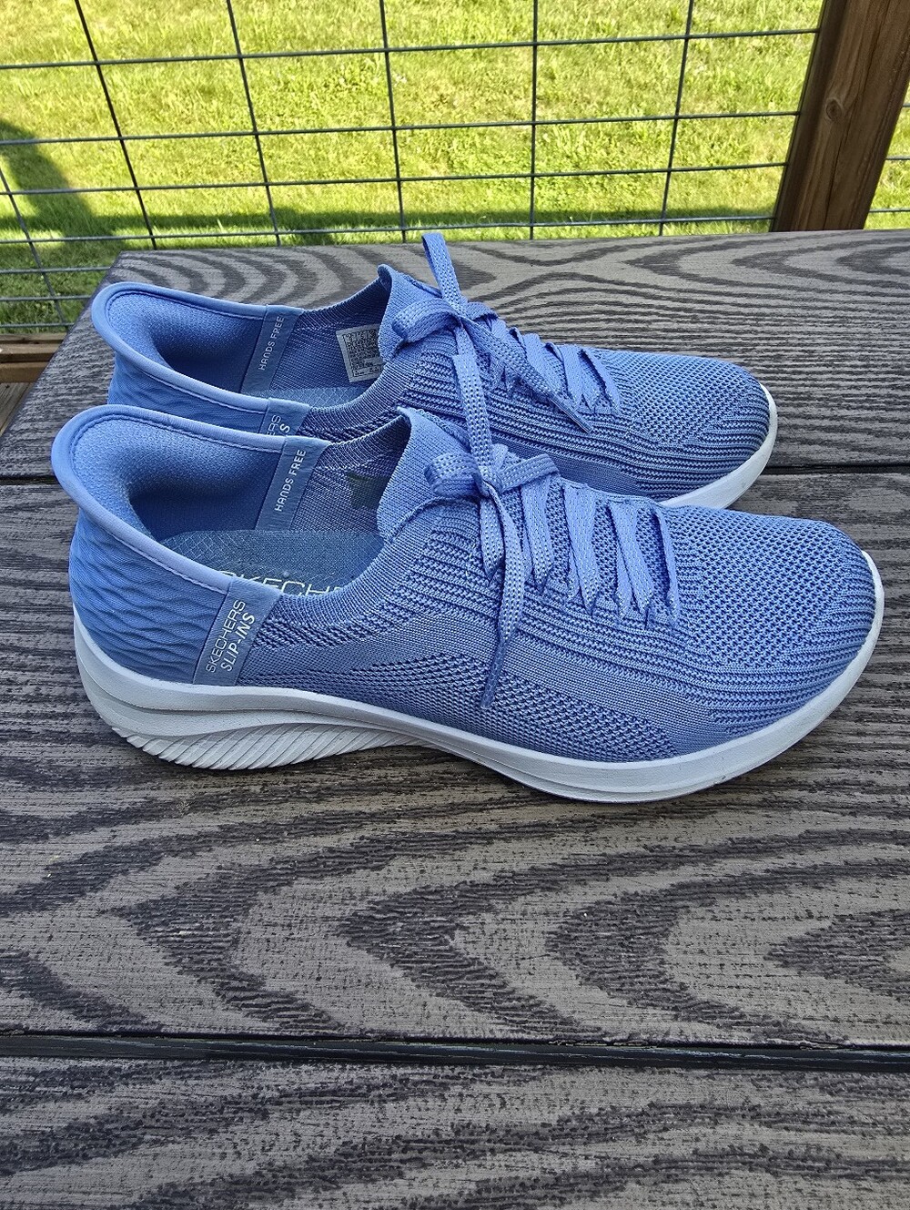 Light Blue Knit Sketchers Slip In Sneakers - Casual Lace-Up - Picture 5 of 6